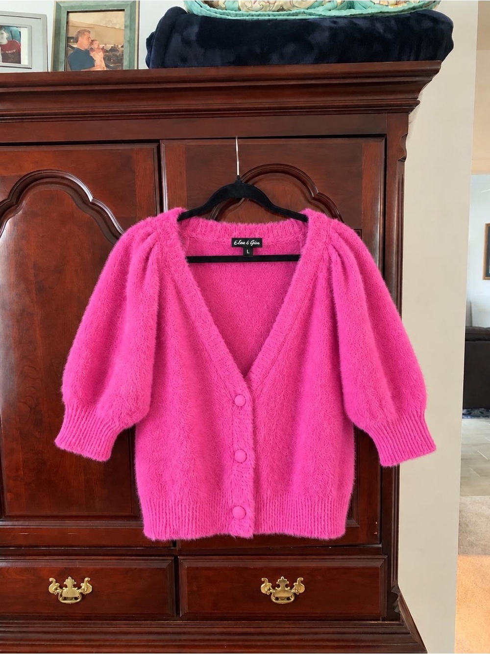 For Love And Lemons Hot Pink Plush V-Neck Button Cardigan